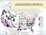 Figure 5a. Rate of Net Migration by Metropolitan and Micropolitan Statistical Area: July 1, 2007 to July 1, 2008