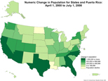 Numeric Change in Population for States and Puerto Rico: April 1, 2000 to July 1, 2008