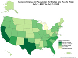 Numeric Change in Population for States and Puerto Rico: July 1, 2007 to July 1, 2008 