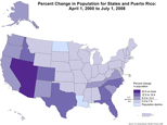 Percent Change in Population for States and Puerto Rico: April 1, 2000 to July 1, 2008