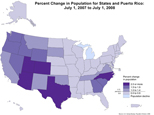 Percent Change in Population for States and Puerto Rico: July 1, 2007 to July 1, 2008 