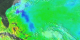 A combined image of clouds from GOES and sea surface temperatures from TRMM in the Atlantic on August 28, 1998.  This image shows Hurricane Bonnie over the East Coast of the United States and the cool water track that Bonnie left in its wake.  Hurricane Danielle is in the lower right corner of the image.