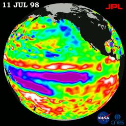 TOPEX/El Niño Watch - Satellite shows Pacific Stabilizing, July 11, 1998