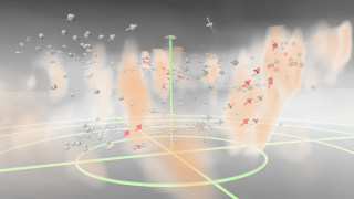 Fifteen minutes later, the updrafts (orange) have moved with the winds.
Notice the  red arrows which show the low level winds caught in the storm's updrafts.