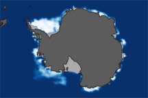 South Pole Sea Ice at 2008 Maximum and 2009 Minimum
