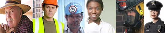 farmer, construction worker, miner ,mediacl tech, fireman, police woman