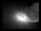 This movie taken by Deep Impact's flyby spacecraft shows the flash that occurred when comet Tempel 1 ran over the spacecraft's probe. It was taken by the flyby craft's high-resolution camera over a period of about 40 seconds.