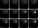 Deep Impact's Tempel 1 Mission Update. Images of impact taken with the medium resolution imager. The blue dotted line is the position of the spectrometer's slit.