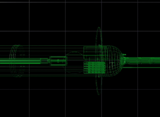 An abstract showing Argo in wireframe, giving it's relative size and then showing it on station in the ocean.