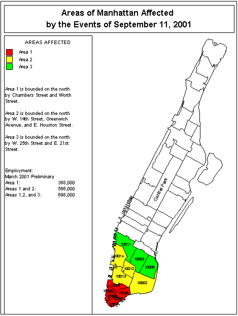 Areas of Manhattan Affected by the Events of September 11, 2001
