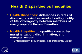 Slide 2: Health Disparities vs Inequities
