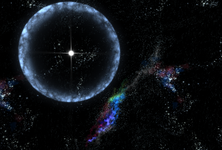 This high resolution print still illustrates Neutron star SGR 1806-20 producing a gamma ray flare.