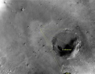 Annotated image of Endeavour Crater in Context