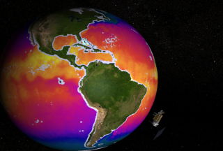 Temperature data on the Earth as Poes flies overhead