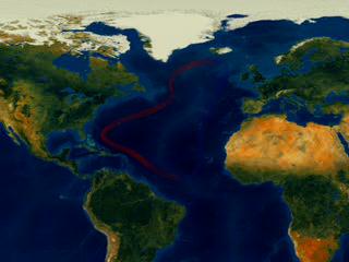 The water circulation in the Atlantic Ocean.