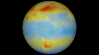 South America Biogenesis seen in AIRS carbon dioxide concentration data from July 2003.