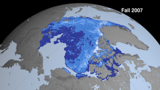 Watch how the sea ice has changed over the summer. This image was taken with data from Oct 2 - Nov 5, 2007.