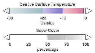 The legends for snow cover and sea ice surface temperature.