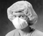 Disposable Particulate Respirator with fixed straps and no exhalation valve.