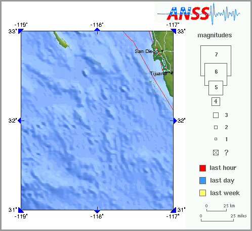 Map showing earthquakes