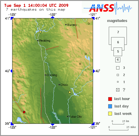 Map showing earthquakes