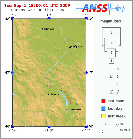 Map showing earthquakes