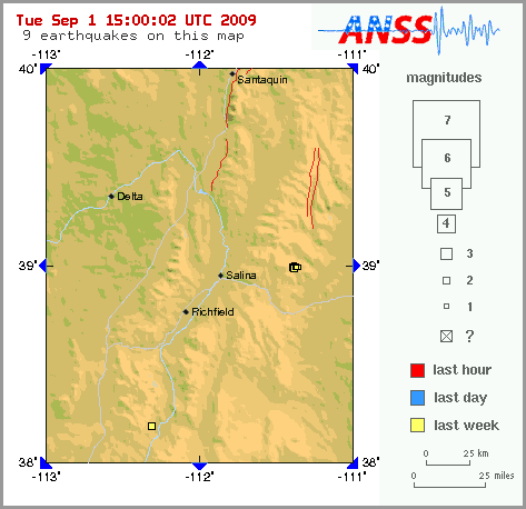 Map showing earthquakes