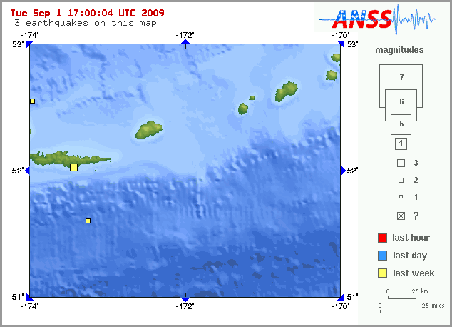 Map showing earthquakes