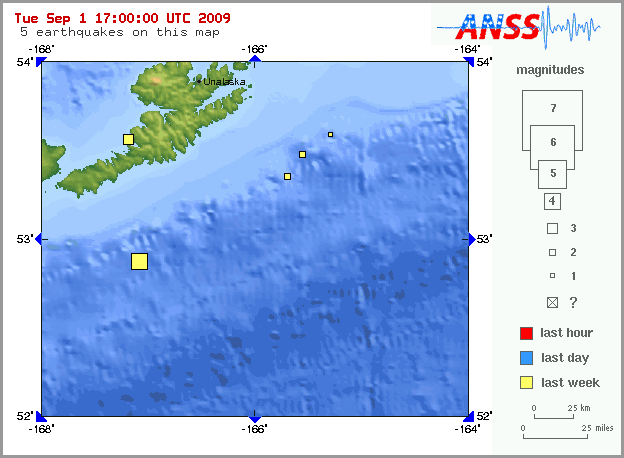 Map showing earthquakes