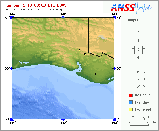 Map showing earthquakes