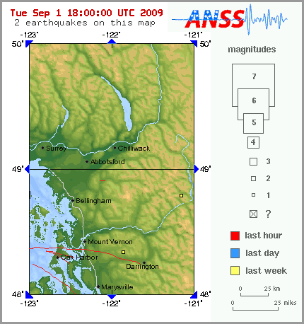 Map showing earthquakes