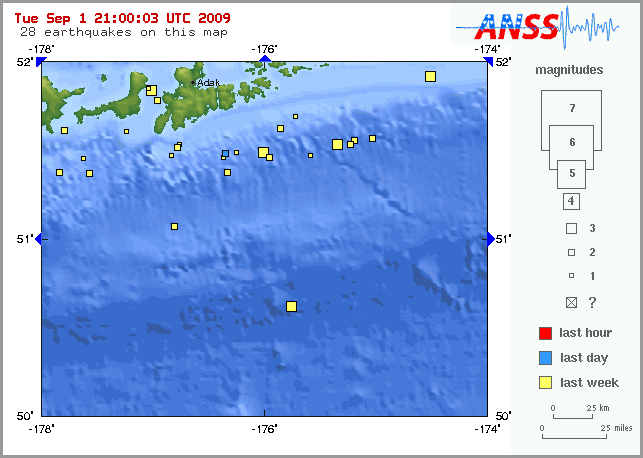 Map showing earthquakes