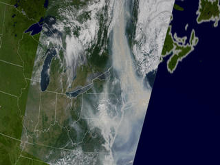 Terra-MODIS dataset from July 7th, 2002. Data is co-registered to the Blue Marble dataset.