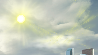 Artist depiction of human induced aerosols from a city reflecting solar radiation.