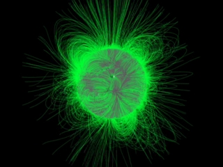 A rotating tour of a coronal loop and magnetogram model. In suitable players, set to 'loop' for continuous play.