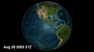 This animation shows TRMM's rainfall data every 3 hours for the 2005 year.
Hurricane Katrina is clearly visible in the Gulf of Mexico.