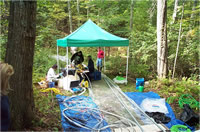 USGS scientists collecting water samples from bedrock fractures with the BAT3 at the University of Connecticut Landfill Study Area, Storrs, CT