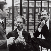 John Cage, Merce Cunningham, and Robert Rauschenberg, London, 1964. Photo: Douglas Jeffreys.