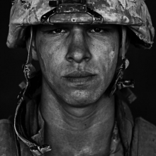 Louie Palu (Washington, D.C.)
US Marine Lcpl. Patrick "Sweetums" Stanborough, age 21, Garmsir, Helmand, Afghanistan. Patrick is from Carmel NY and he has also done a tour of Iraq in addition to this tour. 2008
From the series Afghanistan: Garmsir Marines
Pigment print
20 x 24 inches
Courtesy of the artist and ZUMA Press (San Clemente, CA)