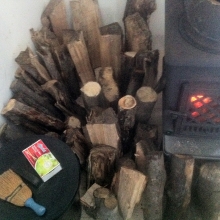 Drying out incoming firewood.