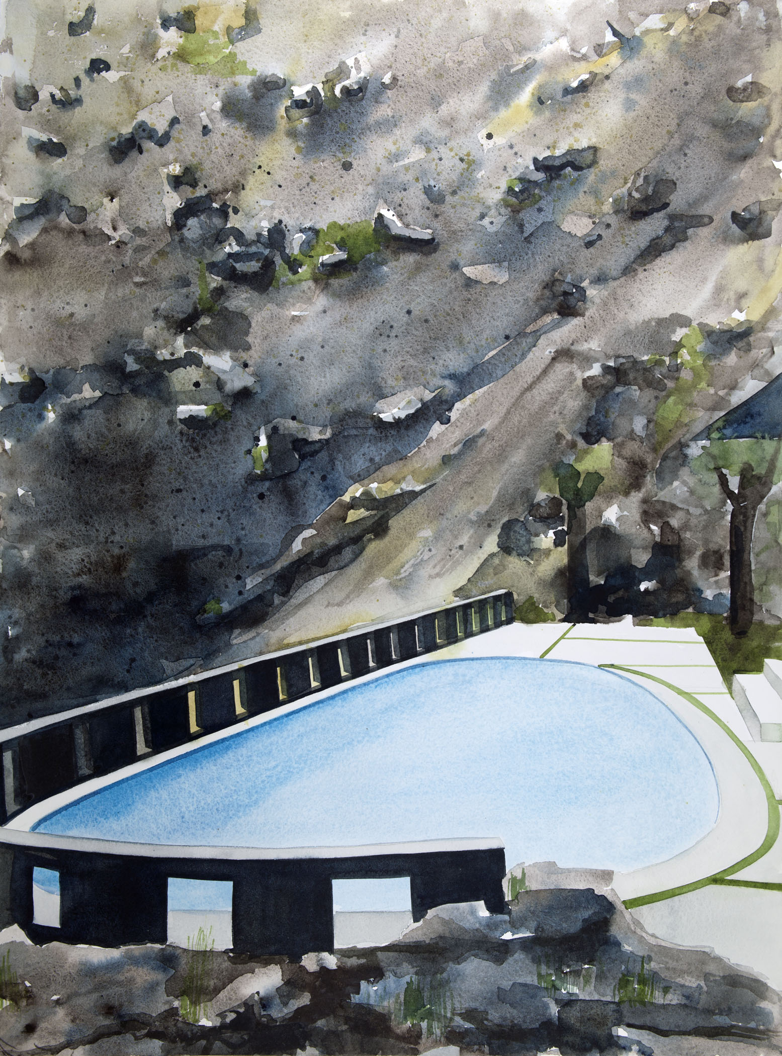 Amy Park, Albert Frey House II, Pool, 1965, Palm Springs CA 2011, Watercolor on Paper