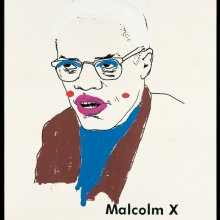 Glenn Ligon, "Malcolm X (Version 1) #1," 2000, Vinyl-based paint, silkscreen ink, and gesso on canvas, 96 x 72 in. (243.8 x 182.9 cm) Collection of Michael and Lise Evans