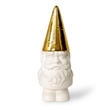 Gnome Cookie Jar. White porcelain with gold hat/lid. 13” tall. $55 @ Contemporary Arts Museum, Houston