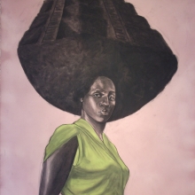 Robert Pruitt, "Steeped,"  2011,  conte and charcoal on hand-dyed paper, 50 x 38"