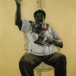 Robert Pruitt, Oba, conte and charcoal on hand-dyed paper, 60 x 70 inches, 2011