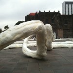 Plaza de las Tres Culturas, with site-specific installation Raíces by José Rivelino snaking through the plaza