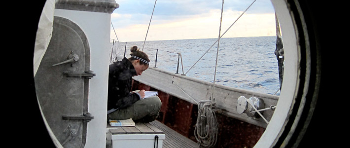 Student Erin Stephenson at sea during Winter Term