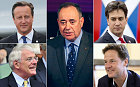 Clockwise from top left: David Cameron, Alex Salmond, Ed Miliband, Nick Clegg and John Major