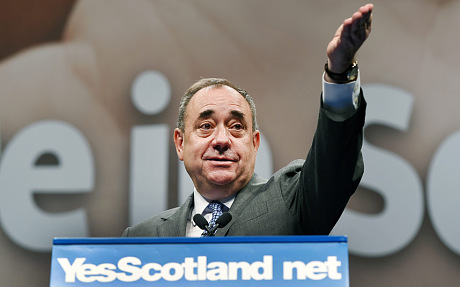 Scotland's First Minister Alex Salmond delivers a speech during an international press conference in Edinburgh, Scotland