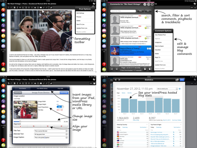 screenshots of BlogPad Pro app for iPad